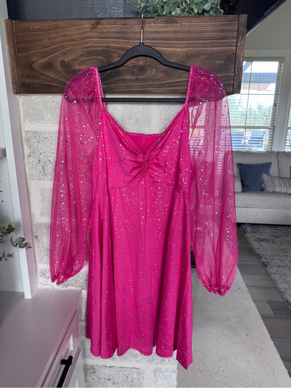 New never worn - Pink Sparkle Sheer Sleeve Mini Dress